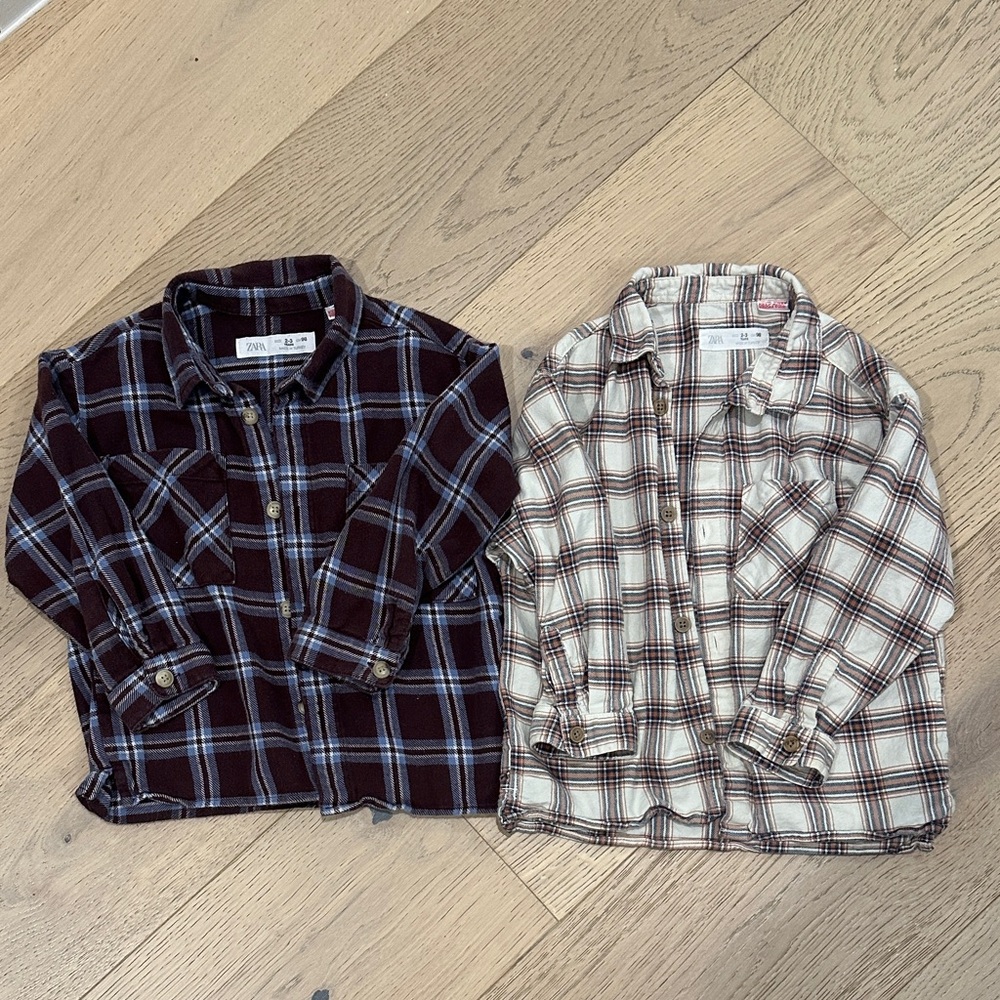 Zara Kids set of Plaid Button Down Shirts - Burgundy and Beige